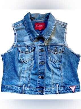 GUESS Denim Jacket with Red Logo Patch -